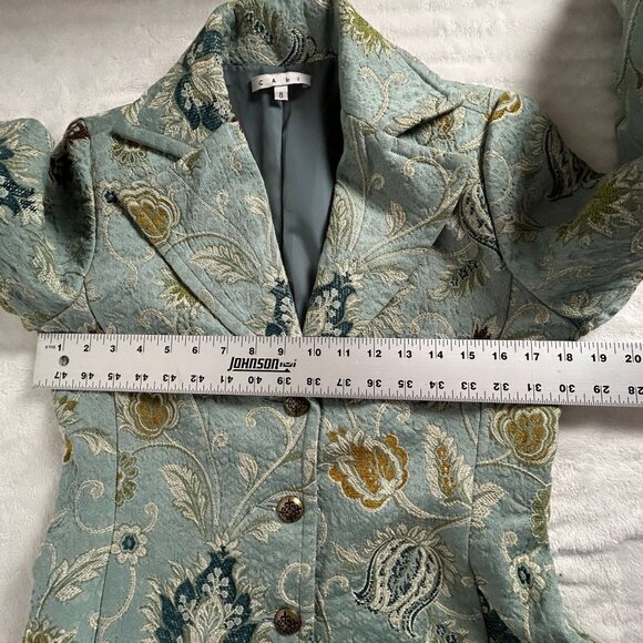 Cabi Womens Guinevere Tapestry Brocade Pea Coat Size 8 Jacquard Floral Blue - Picture 8 of 13